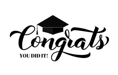 Congrats Lettering With Graduation Cap Isolated On White