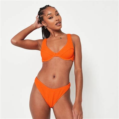 Missguided Crinkle Boomerang Bikini Bottoms Orange Sportsdirect Com