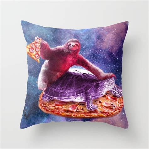 Buy Trippy Space Sloth Turtle Sloth Pizza Throw Pillow By Randomgalaxy Worldwide Shipping