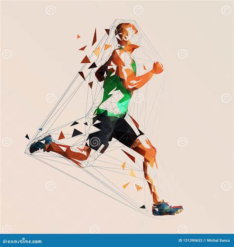 Vector Runner Abstract Geometric Running Man Illustration Side View