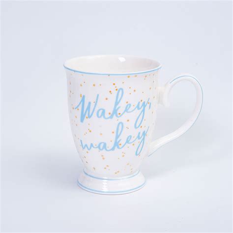 Wakey Wakey Mug With Splatter Powder Blue Gold Bombay Duck Trade