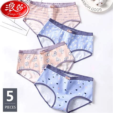 buy langsha cotton panties 5pcs lot women briefs underwear sexy printing cute