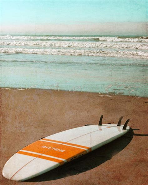 Vintage Surfboard Art Print Retro Beach Surf Orange White Etsy