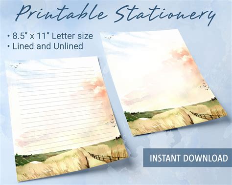 Grass Field Lined Paper Writing Paper Watercolor Landscape Printer