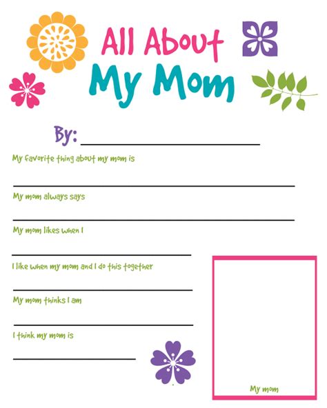 All About My Mom Printable Worksheet For Mothers Day