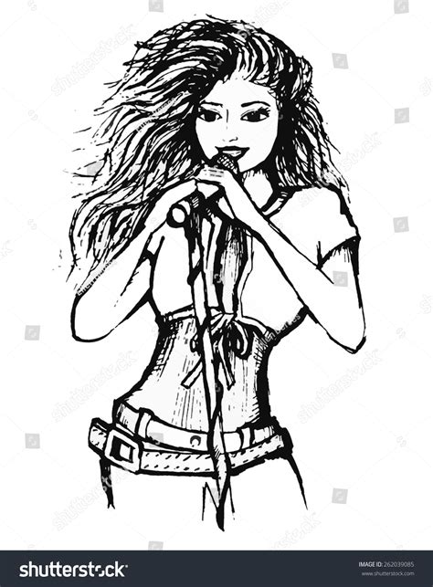 Line Drawing Singing Girl Stock Vector 262039085 Shutterstock