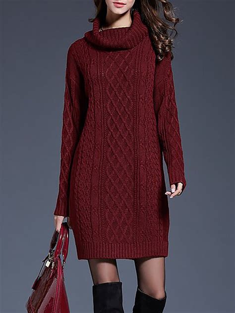 Solid Elegant Cowl Neck Shift Sweater Dress StyleWe Com