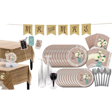 Rustic Wedding Bridal Shower Tableware Kit For 32 Guests Party City