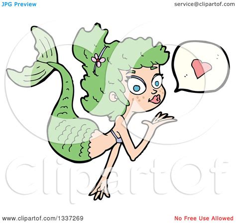 Clipart Of A Cartoon White Mermaid Blowing A Kiss With A Heart