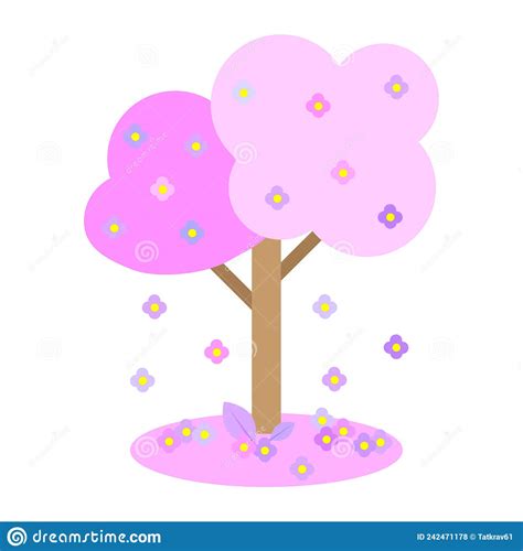 Japanese Pink Tree Spring Season Blooming Tree Floral Branch Vector