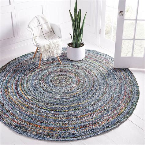 Hand Braided Recycled Denim Rug Bohemian Cotton Chindi Round Etsy