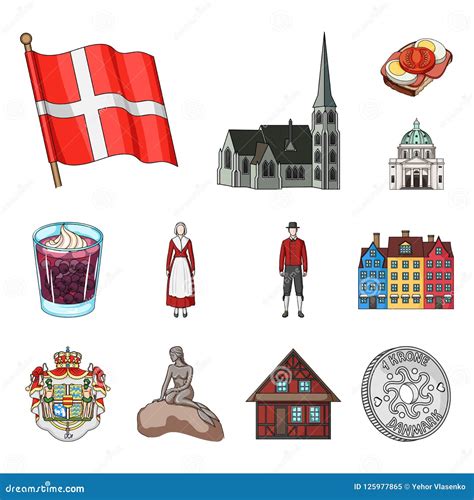 Traveling In Denmark Cartoon Icons In Set Collection For Design