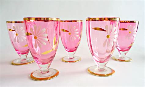 5 Vintage Cranberry Juice Liqueur Drinking Glasses Antique Etsy Glassware Collection