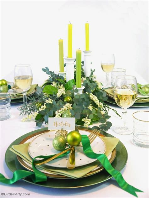 Although it's easy to miss that the christmas table should also you should make some centerpieces, place cards, candle decorations and many other things. Green & Gold Christmas Holiday Tablescape - Party Ideas ...