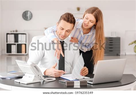 Sexy Secretary Seducing Her Boss Office Foto De Stock 1976235149