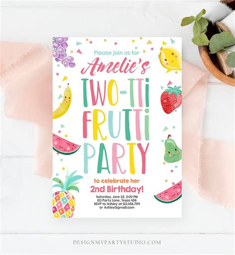 Editable Twotti Frutti 2nd Birthday Invitation Tutti Frutty Etsy