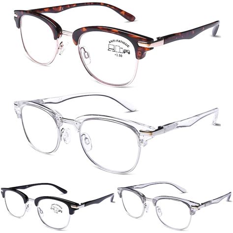 4 pack blue light blocking reading glasses anti eyestrain fashion classic style spring hinge for
