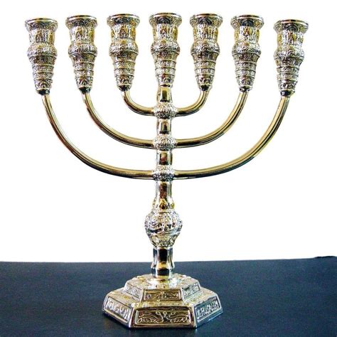 Menorah Candlestick Jerusalem 7 Branch Candle Holder Silver 925