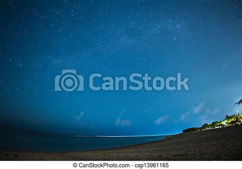 Stock Image Of Starry Night On The Beach With Blue Sky Beach And Sun