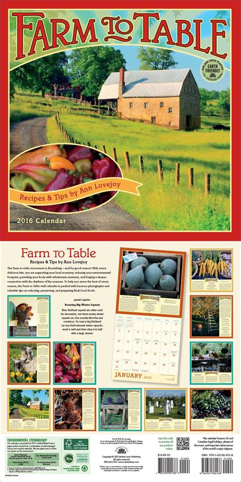 Farm To Table 2016 Farm Wall Calendar Local Farmers