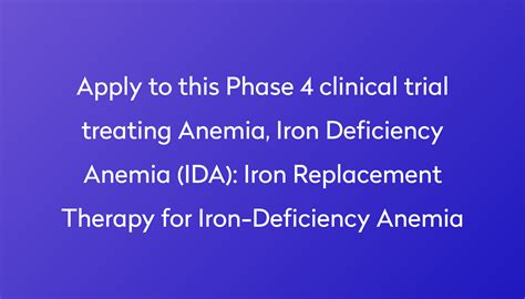 Iron Replacement Therapy For Iron Deficiency Anemia Clinical Trial 2024