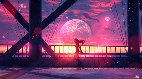Girl Walking With Headphones Anime Digital Art Wallpaperhd Artist