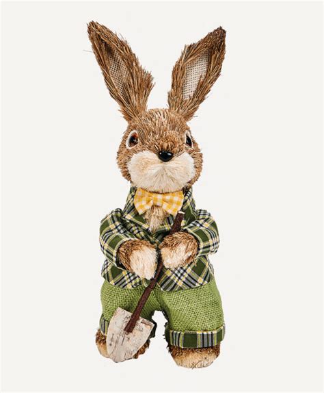 12 Standing Sisal Easter Bunny Holding A Shovel Traditional