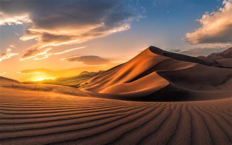 Download Wallpapers Desert Sunset Sand Dunes Sand Africa Sahara Desert Landscape For