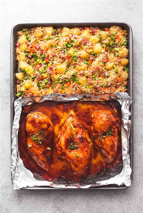 Arrange chicken in a single layer in a baking dish. Easy Sheet Pan Teriyaki Chicken and Pineapple Rice Is ...