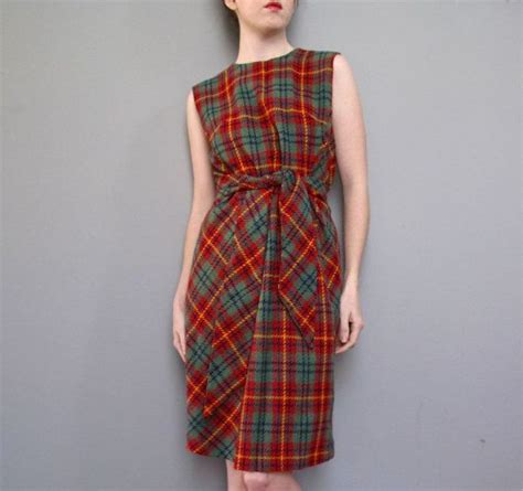 1960s plaid belted dress belted dress sleeveless dress wool blend 1960s mad zip ups size