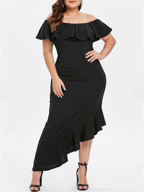 Cosmera Women Women Black Long Dress Plus Size Ruffle Off The Shoulder Mermaid Dress For Evening