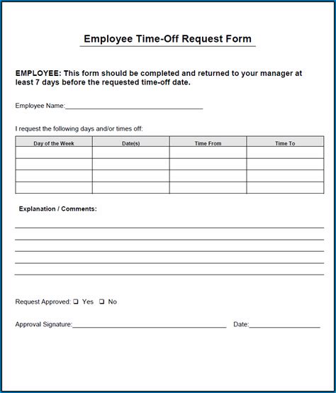 Time Off Request Form Printable