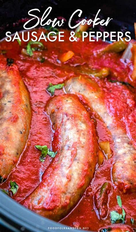 Slow Cooker Sausage And Peppers Slow Cooker Sausage Recipes Sausage