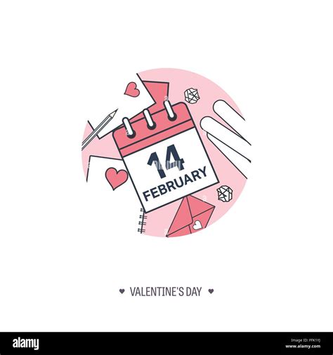 February 14 Calendar Icon Valentines Day Love Date Stock Vector