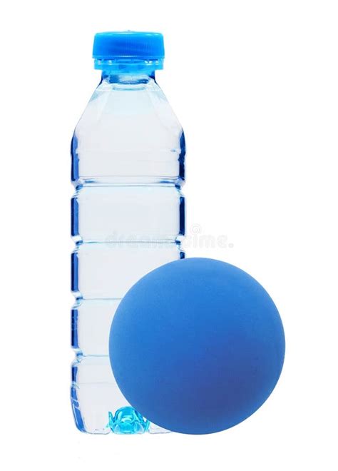 Blue Bottle With Water And Ball Isolated On White Stock Image Image