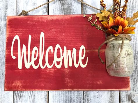 Country Welcome Sign Farmhouse Distressed Outdoor Hanging Etsy