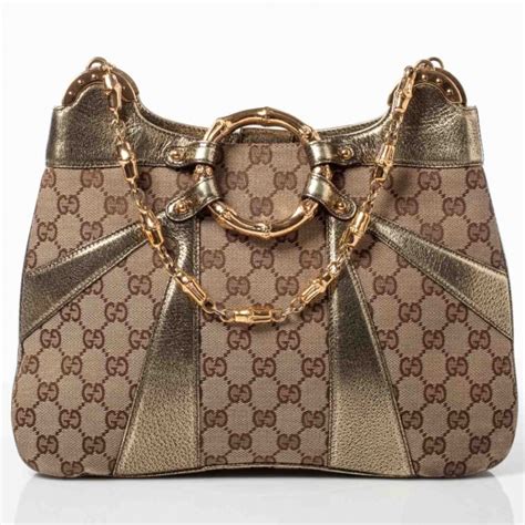 Gucci Monogram Bamboo Chain Shoulder Bag Metallic 37250 Fashionphile