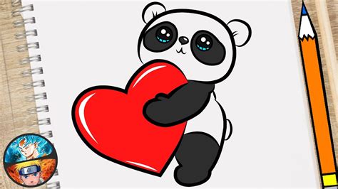 How To Draw A Cute Panda Holding A Heart Easy Step By Step Youtube