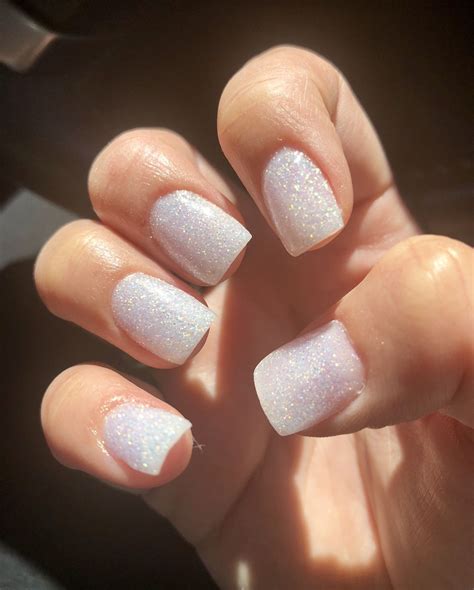 SNS Sparkle nails Short and square White Acrylic Nails With Glitter
