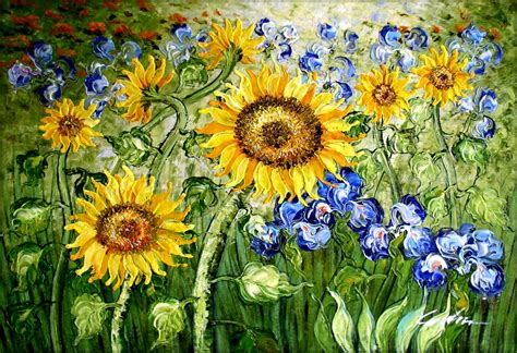Framed Van Gogh Sunflowers And Irises Repro Hand Painted Oil Painting