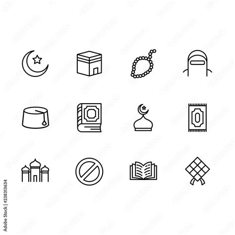 Simple Set Symbols Islam Religion Contains Such Icon Muslim Mosque