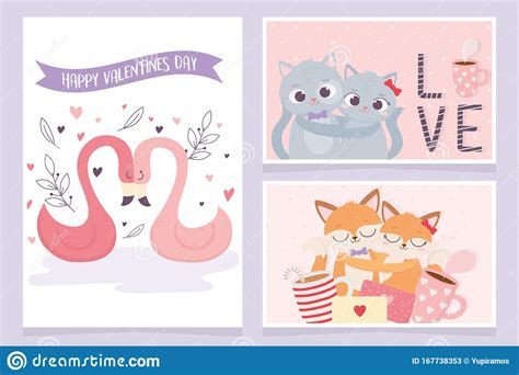 Happy Valentines Day Cute Couple Flamingo Cats Foxes ...