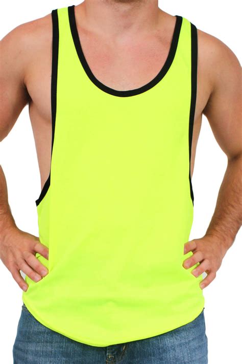 Mens Dri Fit Open Side Racerback Neon Yellow Tank Top Gym Workout Ringer Shirt Ebay