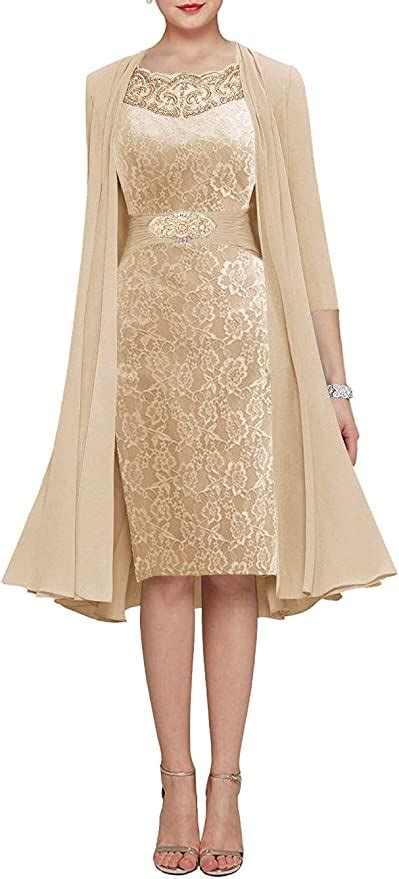 Chiffon Lace Mother Of The Bride Dress With Jacket Women A Line Short