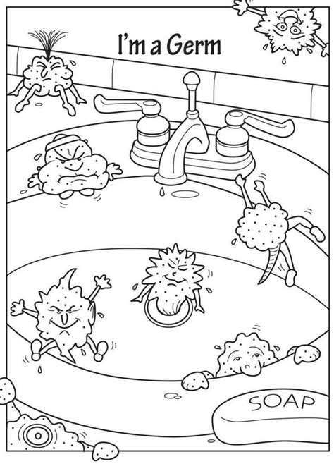 Free printable coloring page to teach kids about hygiene germs. Washing Hands Coloring Pages | Germs preschool, Hygiene ...