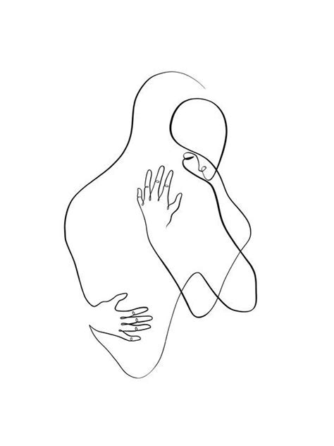 Couple Embracing One Line Minimal Drawing Art Print By Withoneline X