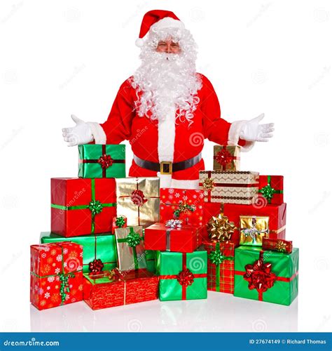 Le Père Noël Avec Les Présents Enveloppés Par Cadeau Image Stock