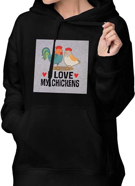 I Love My Chickens Womens Long Sleeve Pullover Hoodie Pocket Sweatshirts Black Clothing
