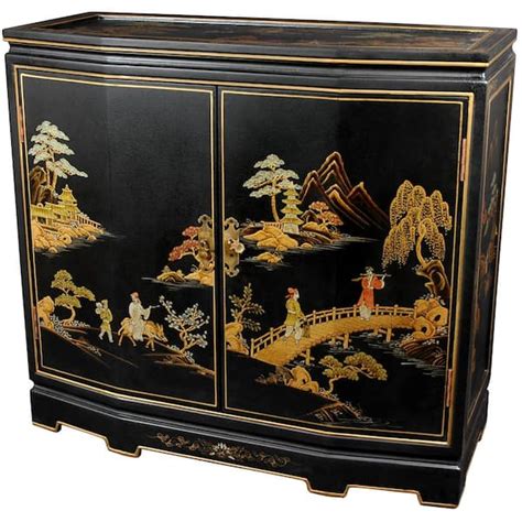 Oriental Furniture Black Lacquer Japanese Slant Front Cabinet Lcq 35 Bc