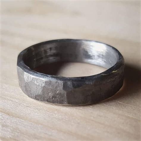 Rustic Forged Hammered Iron Ring Unique Mens Ring Made By Blacksmith